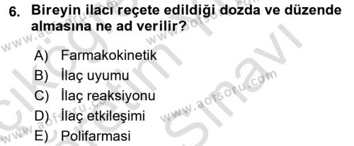 Yaşlılarda Görülebilecek Sorunlar Ve Bakım Hizmetleri Dersi 2023 - 2024 Yılı (Vize) Ara Sınavı 6. Soru