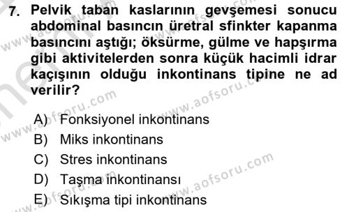 Yaşlılarda Görülebilecek Sorunlar Ve Bakım Hizmetleri Dersi 2023 - 2024 Yılı (Vize) Ara Sınavı 7. Soru