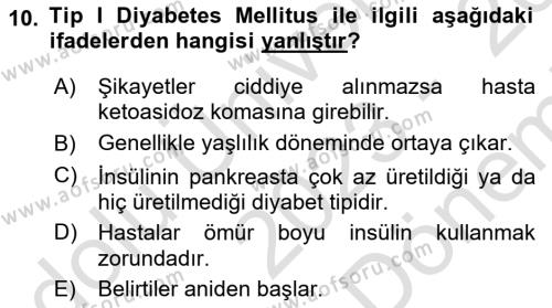 Yaşlılarda Görülebilecek Sorunlar Ve Bakım Hizmetleri Dersi 2023 - 2024 Yılı (Final) Dönem Sonu Sınavı 10. Soru