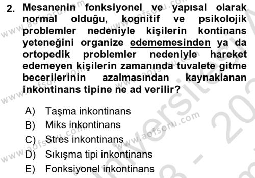 Yaşlılarda Görülebilecek Sorunlar Ve Bakım Hizmetleri Dersi 2023 - 2024 Yılı (Final) Dönem Sonu Sınavı 2. Soru