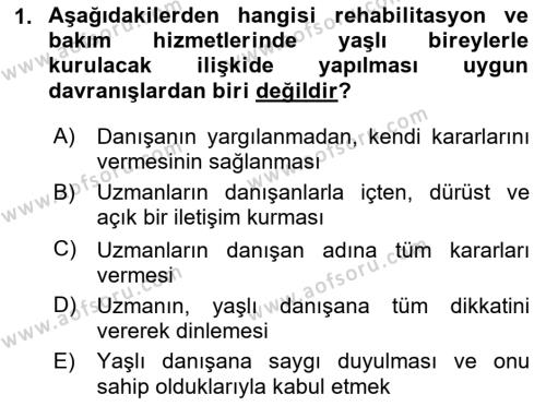 Psiko-Sosyal Rehabilitasyon Dersi 2023 - 2024 Yılı (Vize) Ara Sınavı 1. Soru