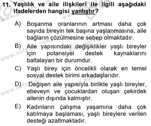 Psiko-Sosyal Rehabilitasyon Dersi 2023 - 2024 Yılı (Vize) Ara Sınavı 11. Soru