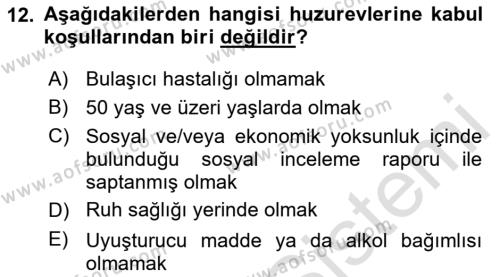 Psiko-Sosyal Rehabilitasyon Dersi 2023 - 2024 Yılı (Vize) Ara Sınavı 12. Soru