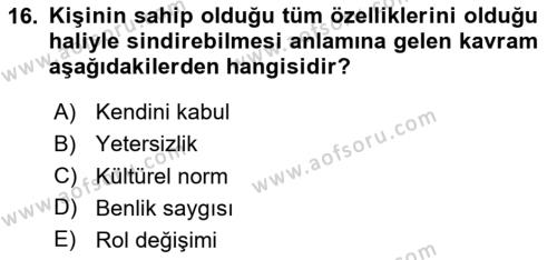 Psiko-Sosyal Rehabilitasyon Dersi 2023 - 2024 Yılı (Vize) Ara Sınavı 16. Soru