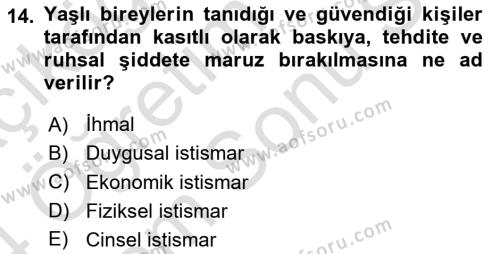 Psiko-Sosyal Rehabilitasyon Dersi 2023 - 2024 Yılı (Final) Dönem Sonu Sınavı 14. Soru