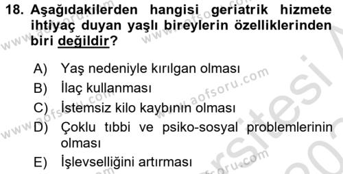 Psiko-Sosyal Rehabilitasyon Dersi 2023 - 2024 Yılı (Final) Dönem Sonu Sınavı 18. Soru