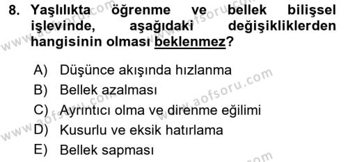 Psiko-Sosyal Rehabilitasyon Dersi 2023 - 2024 Yılı (Final) Dönem Sonu Sınavı 8. Soru