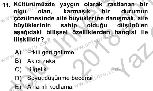 Yaşlı Psikolojisi Dersi 2018 - 2019 Yılı Yaz Okulu Sınavı 11. Soru