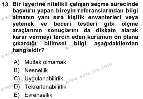 Yaşlı Psikolojisi Dersi 2019 - 2020 Yılı (Vize) Ara Sınavı 13. Soru