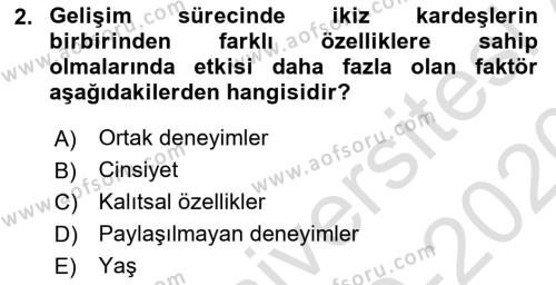 Yaşlı Psikolojisi Dersi 2019 - 2020 Yılı (Vize) Ara Sınavı 2. Soru