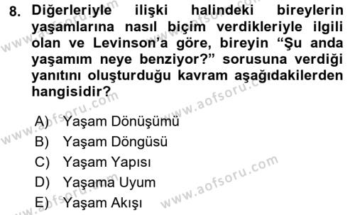 Yaşlı Psikolojisi Dersi 2019 - 2020 Yılı (Vize) Ara Sınavı 8. Soru