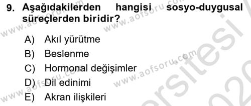 Yaşlı Psikolojisi Dersi 2019 - 2020 Yılı (Vize) Ara Sınavı 9. Soru