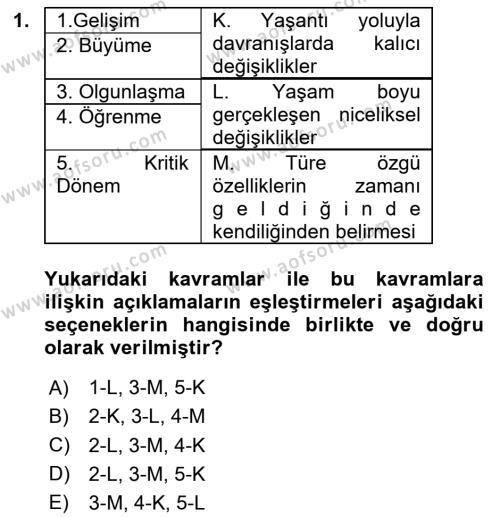 Yaşlı Psikolojisi Dersi 2019 - 2020 Yılı (Final) Dönem Sonu Sınavı 1. Soru