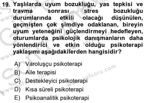 Yaşlı Psikolojisi Dersi 2019 - 2020 Yılı (Final) Dönem Sonu Sınavı 19. Soru