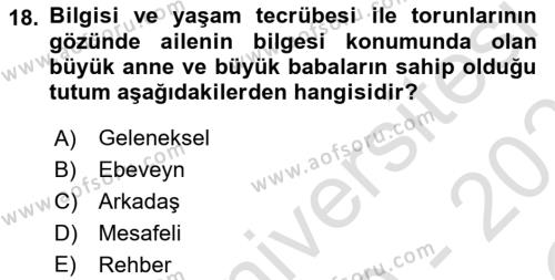 Yaşlı Psikolojisi Dersi 2020 - 2021 Yılı Yaz Okulu Sınavı 18. Soru