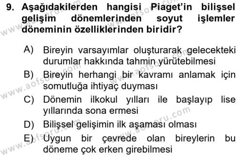 Yaşlı Psikolojisi Dersi 2020 - 2021 Yılı Yaz Okulu Sınavı 9. Soru