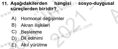 Yaşlı Psikolojisi Dersi 2021 - 2022 Yılı (Vize) Ara Sınavı 11. Soru