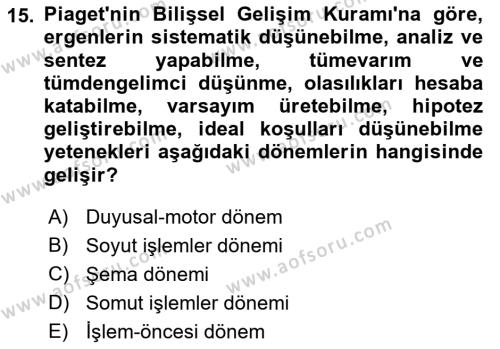 Yaşlı Psikolojisi Dersi 2021 - 2022 Yılı (Vize) Ara Sınavı 15. Soru