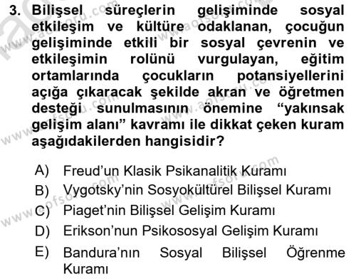 Yaşlı Psikolojisi Dersi 2021 - 2022 Yılı (Final) Dönem Sonu Sınavı 3. Soru