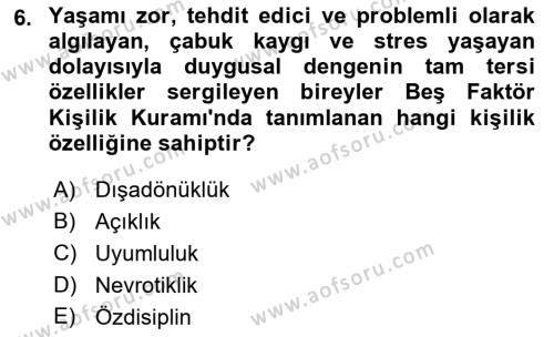 Yaşlı Psikolojisi Dersi 2021 - 2022 Yılı (Final) Dönem Sonu Sınavı 6. Soru