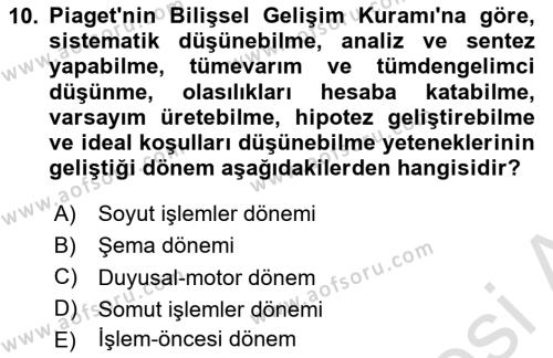 Yaşlı Psikolojisi Dersi 2022 - 2023 Yılı (Vize) Ara Sınavı 10. Soru