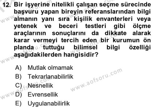 Yaşlı Psikolojisi Dersi 2022 - 2023 Yılı (Vize) Ara Sınavı 12. Soru