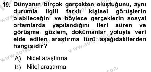 Yaşlı Psikolojisi Dersi 2022 - 2023 Yılı (Vize) Ara Sınavı 19. Soru