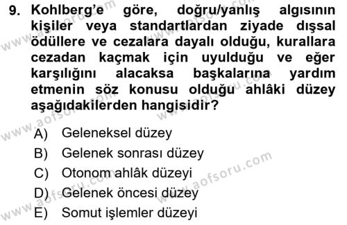 Yaşlı Psikolojisi Dersi 2022 - 2023 Yılı (Vize) Ara Sınavı 9. Soru