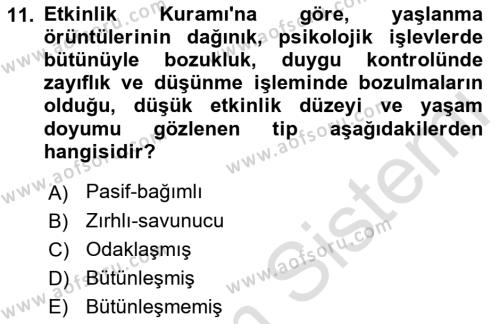 Yaşlı Psikolojisi Dersi 2022 - 2023 Yılı (Final) Dönem Sonu Sınavı 11. Soru