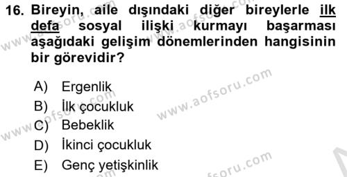 Yaşlı Psikolojisi Dersi 2022 - 2023 Yılı (Final) Dönem Sonu Sınavı 16. Soru