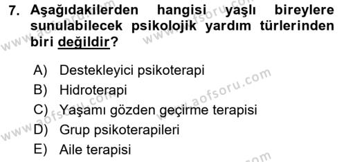 Yaşlı Psikolojisi Dersi 2022 - 2023 Yılı (Final) Dönem Sonu Sınavı 7. Soru