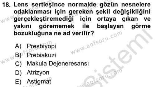 Yaşlı Psikolojisi Dersi 2023 - 2024 Yılı (Vize) Ara Sınavı 18. Soru