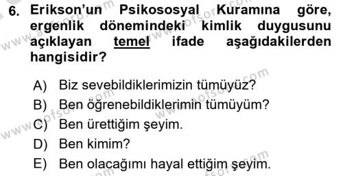 Yaşlı Psikolojisi Dersi 2023 - 2024 Yılı (Vize) Ara Sınavı 6. Soru