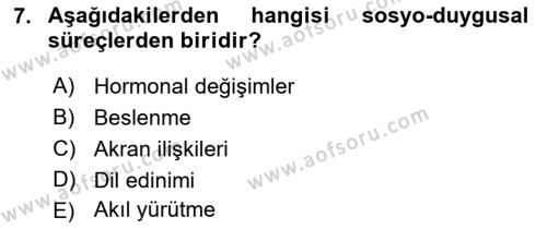 Yaşlı Psikolojisi Dersi 2023 - 2024 Yılı (Vize) Ara Sınavı 7. Soru