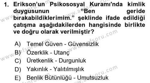 Yaşlı Psikolojisi Dersi 2023 - 2024 Yılı (Final) Dönem Sonu Sınavı 1. Soru