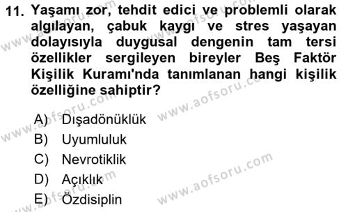 Yaşlı Psikolojisi Dersi 2023 - 2024 Yılı (Final) Dönem Sonu Sınavı 11. Soru