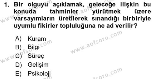 Yaşlı Psikolojisi Dersi 2023 - 2024 Yılı Yaz Okulu Sınavı 1. Soru