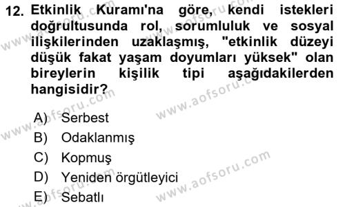 Yaşlı Psikolojisi Dersi 2023 - 2024 Yılı Yaz Okulu Sınavı 12. Soru