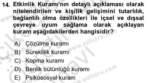 Yaşlı Psikolojisi Dersi 2023 - 2024 Yılı Yaz Okulu Sınavı 14. Soru