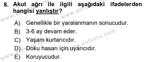 Fiziksel Rehabilitasyon Dersi 2022 - 2023 Yılı Yaz Okulu Sınavı 8. Soru