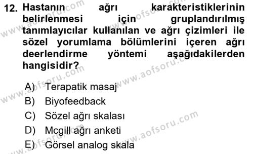 Fiziksel Rehabilitasyon Dersi 2023 - 2024 Yılı (Vize) Ara Sınavı 12. Soru