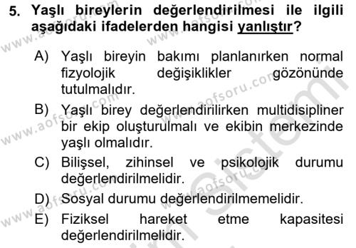 Fiziksel Rehabilitasyon Dersi 2023 - 2024 Yılı (Vize) Ara Sınavı 5. Soru