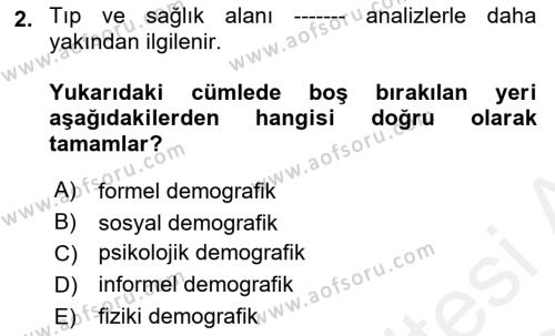 Temel Gerontoloji Dersi 2018 - 2019 Yılı (Vize) Ara Sınavı 2. Soru