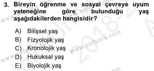 Temel Gerontoloji Dersi 2018 - 2019 Yılı (Vize) Ara Sınavı 3. Soru