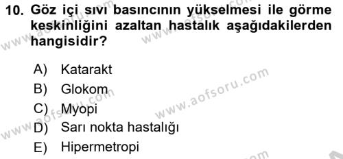 Temel Gerontoloji Dersi 2018 - 2019 Yılı Yaz Okulu Sınavı 10. Soru