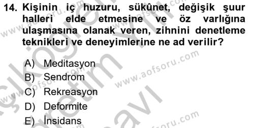 Temel Gerontoloji Dersi 2018 - 2019 Yılı Yaz Okulu Sınavı 14. Soru