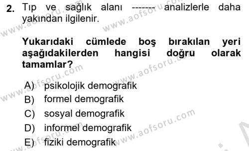 Temel Gerontoloji Dersi 2019 - 2020 Yılı (Vize) Ara Sınavı 2. Soru