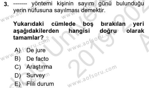 Temel Gerontoloji Dersi 2019 - 2020 Yılı (Vize) Ara Sınavı 3. Soru