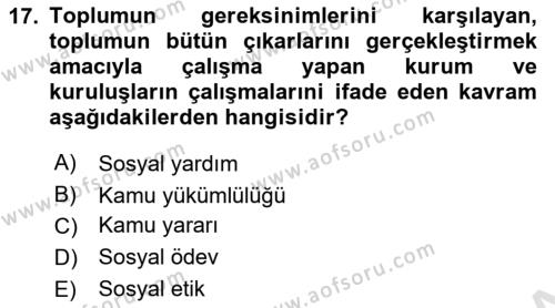 Temel Gerontoloji Dersi 2020 - 2021 Yılı Yaz Okulu Sınavı 17. Soru