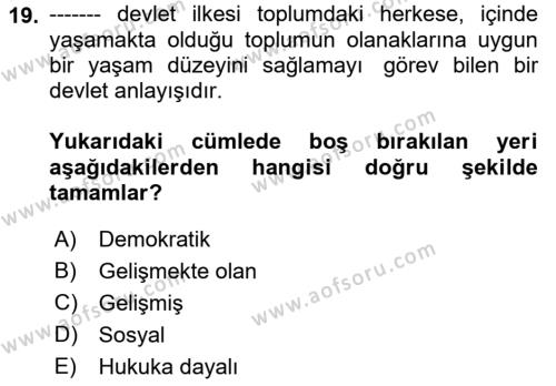 Temel Gerontoloji Dersi 2020 - 2021 Yılı Yaz Okulu Sınavı 19. Soru